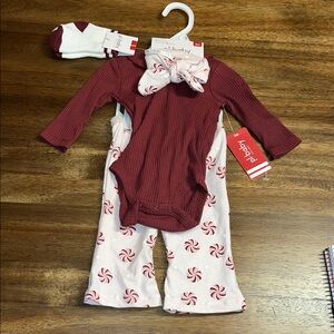 New 4 piece 3m Baby Outfit with Peppermint Print Pants Pl-baby